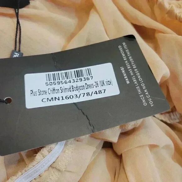 Pretty Little Thing Women's Stone Ivory Chiffon Shirred Body Con Dress NEW - Picture 14 of 16